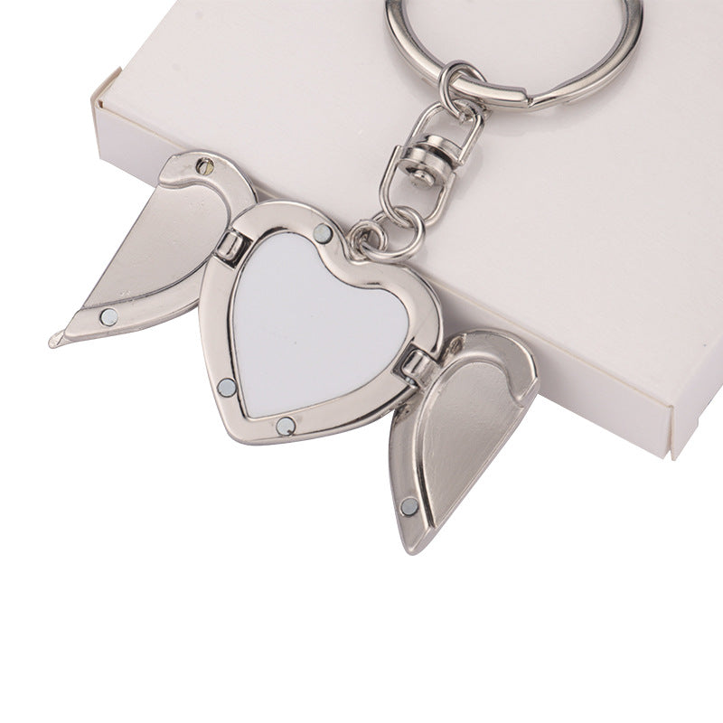 Wholesale Heat Transfer Blank Sunflower Angel Wings Metal Keychain